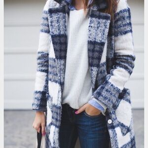 Forever 21 Blue and White Plaid Pea Coat